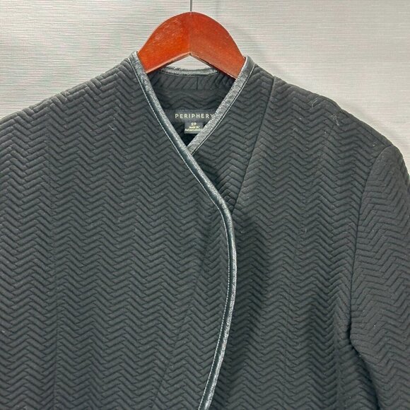 Periphery Jacket Womens Small Black Assymetrical Zip Textured Faux Leather Trim - Picture 2 of 10